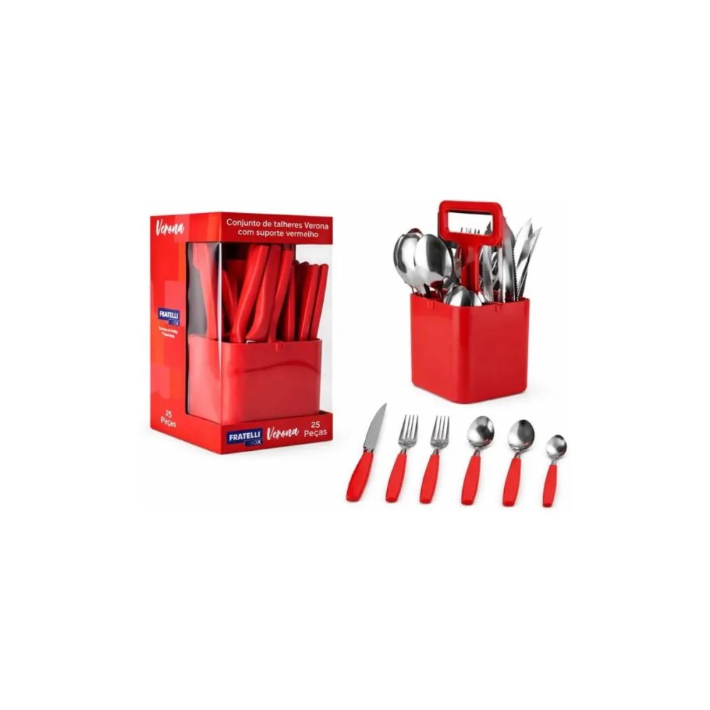 Conjunto Talheres Verona 25 Peças com Suporte Vermelho — imagem 2