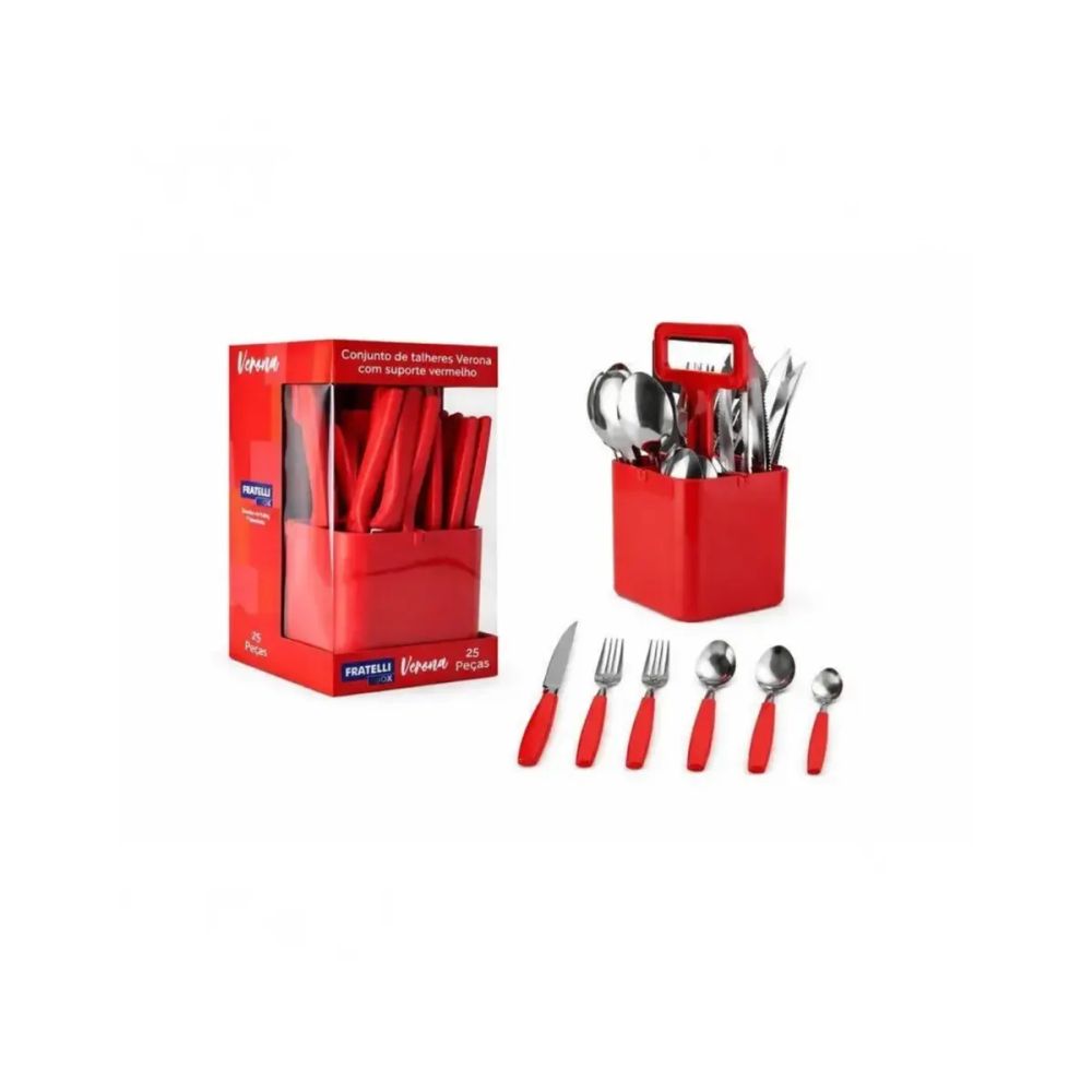 Conjunto Talheres Capri 25 Peças com Suporte Vermelho — imagem 2