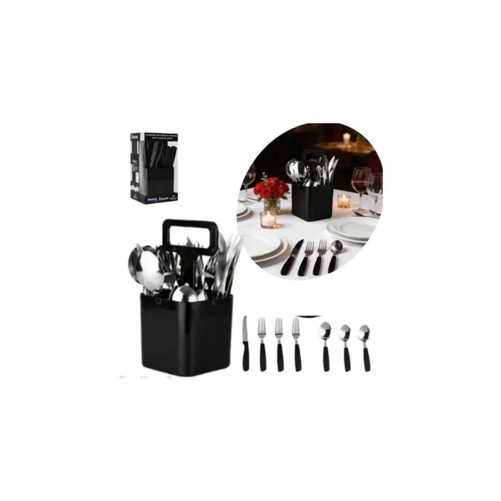 Conjunto Talheres Verona 25 Peças com Suporte Preto — imagem 2