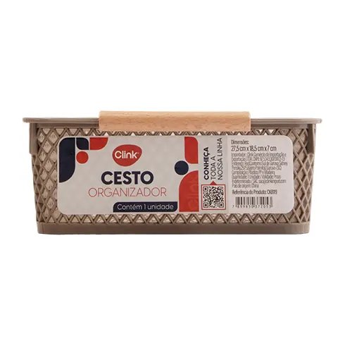 Cesto Organizador M Plástico PP e Madeira 27,5 cm x 18,5 cm x 7 cm — imagem 2