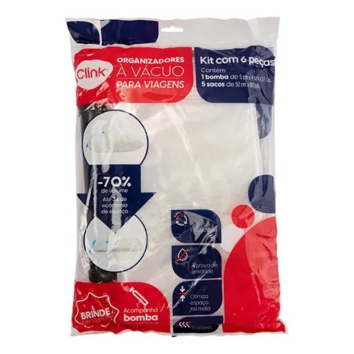 KIT 5 Saco A Vácuo PET e Pé 50 cm x 60 cm e 1 Bomba A Vácuo Plástico PP e Metal 43 cm x 28,5 cm x 7 cm — imagem 2
