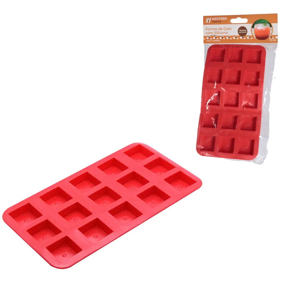 Forma de Gelo Quadrada Silicone Vermelha 19,5cm — imagem 3
