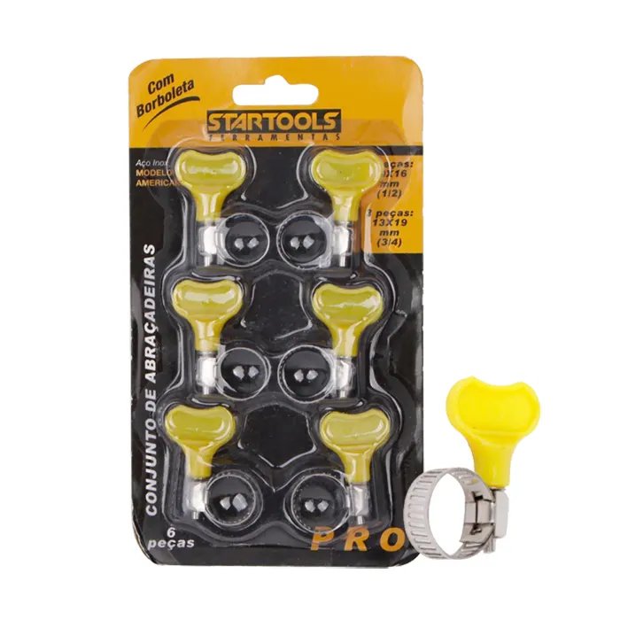 Jg, de Abraçadeiras Americano 6 Pçs - 3 Pçs: 10X16Mm (1/2) - 3 Pçs: 13X19Mm (3/4) - Inox/ com Borboleta — imagem 2