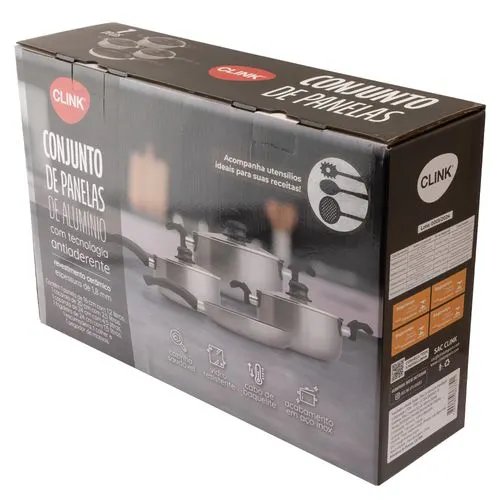 Jogo Panelas 7 Pçs Cinza Alúminio, Vidro e Baquelite 50 cm x 15,5 cm x 28,5 cm — imagem 3