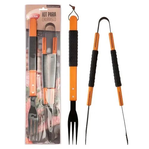KIT Churrasco 2 Pçs Aço INOX, Plástico e Madeira 50,5 cm x 10 cm x 1,4 cm — imagem 3
