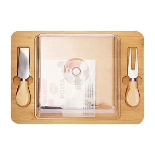 Porta Frios com Garfo e Faca Plástico Pet, Bambu e Aço INOX 28 cm x 20 cm x 11 cm — imagem 3