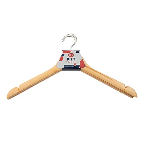 KIT 3 Cabides Madeira e Metal 44 cm x 22,5 cm x 1,2 cm — imagem 2