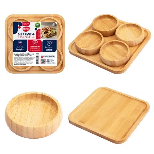 KIT 4 Bowls e 1 Bandeja Bambu 17,5 cm x 17,5 cm x 4 cm — imagem 2