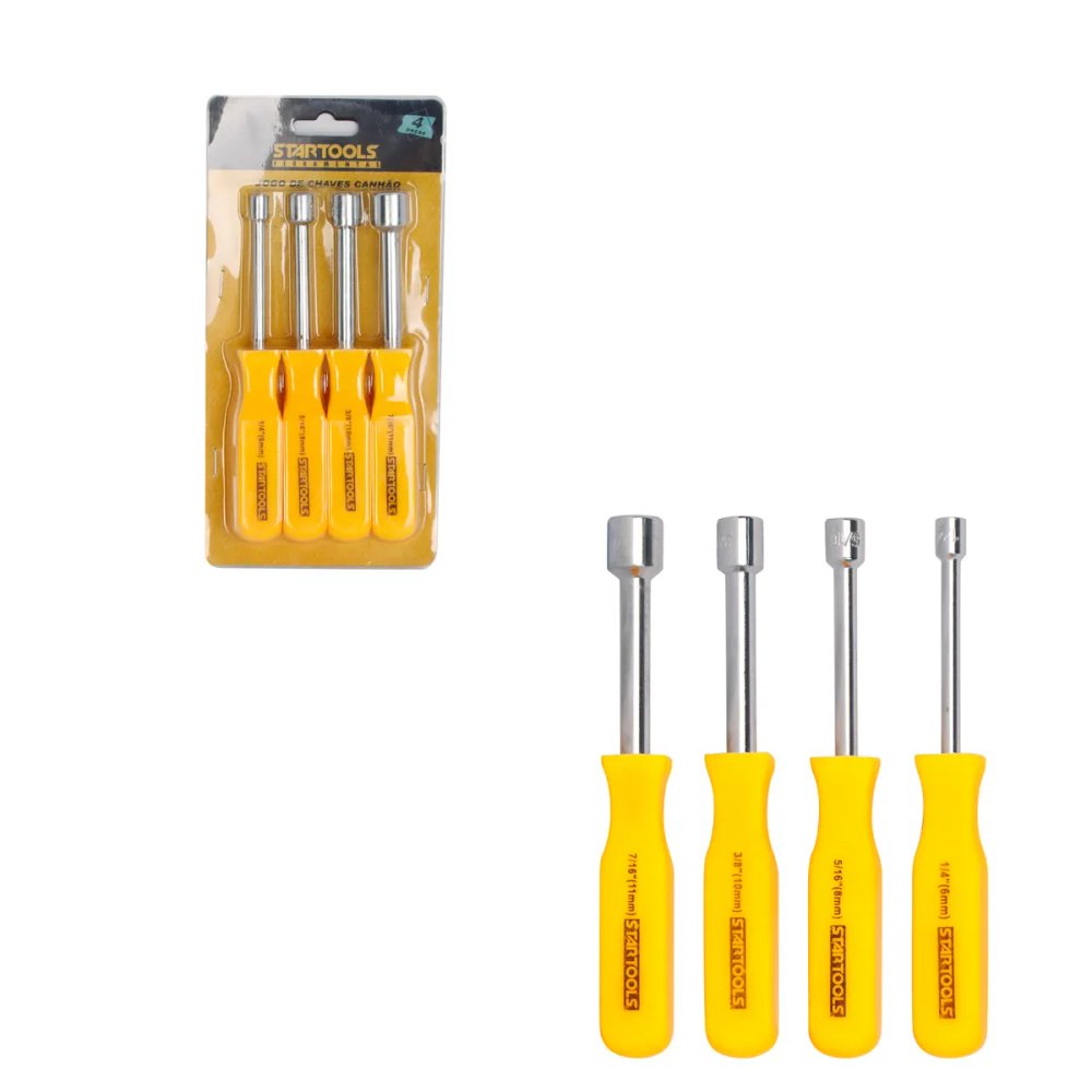 Jogo de Chave Canhão Cabo Plástico com 4 1/4’’(6mm), 5/16’’(8mm), 3/8’’(10mm) e 7/16’’(11mm)