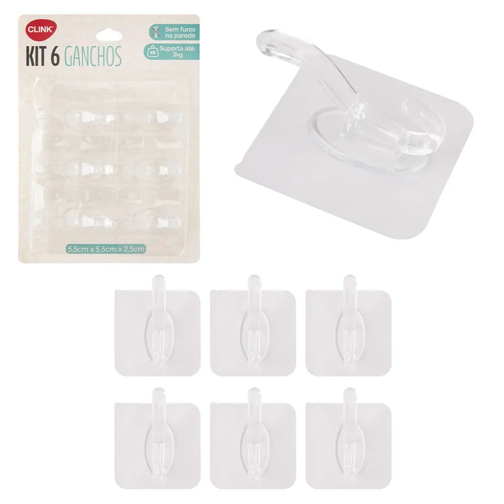 KIT 6 Ganchos Adesivos Plástico PP 5,5 cm x 5,5 cm x 2,5 cm — imagem 3
