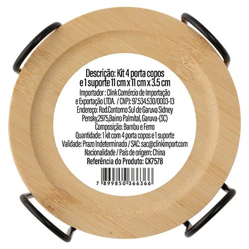 KIT 4 Porta Copos e 1 Suporte Bambu e Ferro 11 cm x 11 cm x 3,5 cm — imagem 2