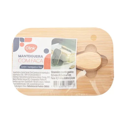 Manteigueira Tampa e Faca Plástico Pp, Bambu e Aço INOX 15,5 cm x 10,5 cm x 7 cm — imagem 2