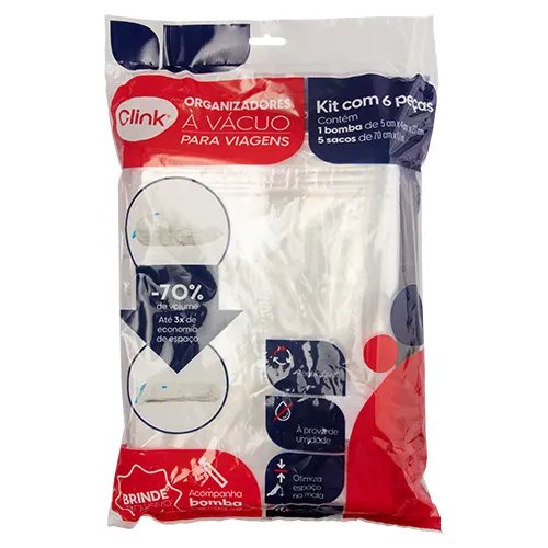KIT 5 Saco A Vácuo PET e Pé 70 cm x 110 cm e 1 Bomba A Vácuo Plástico PP e Metal 43 cm x 28,5 cm x 7 cm — imagem 2