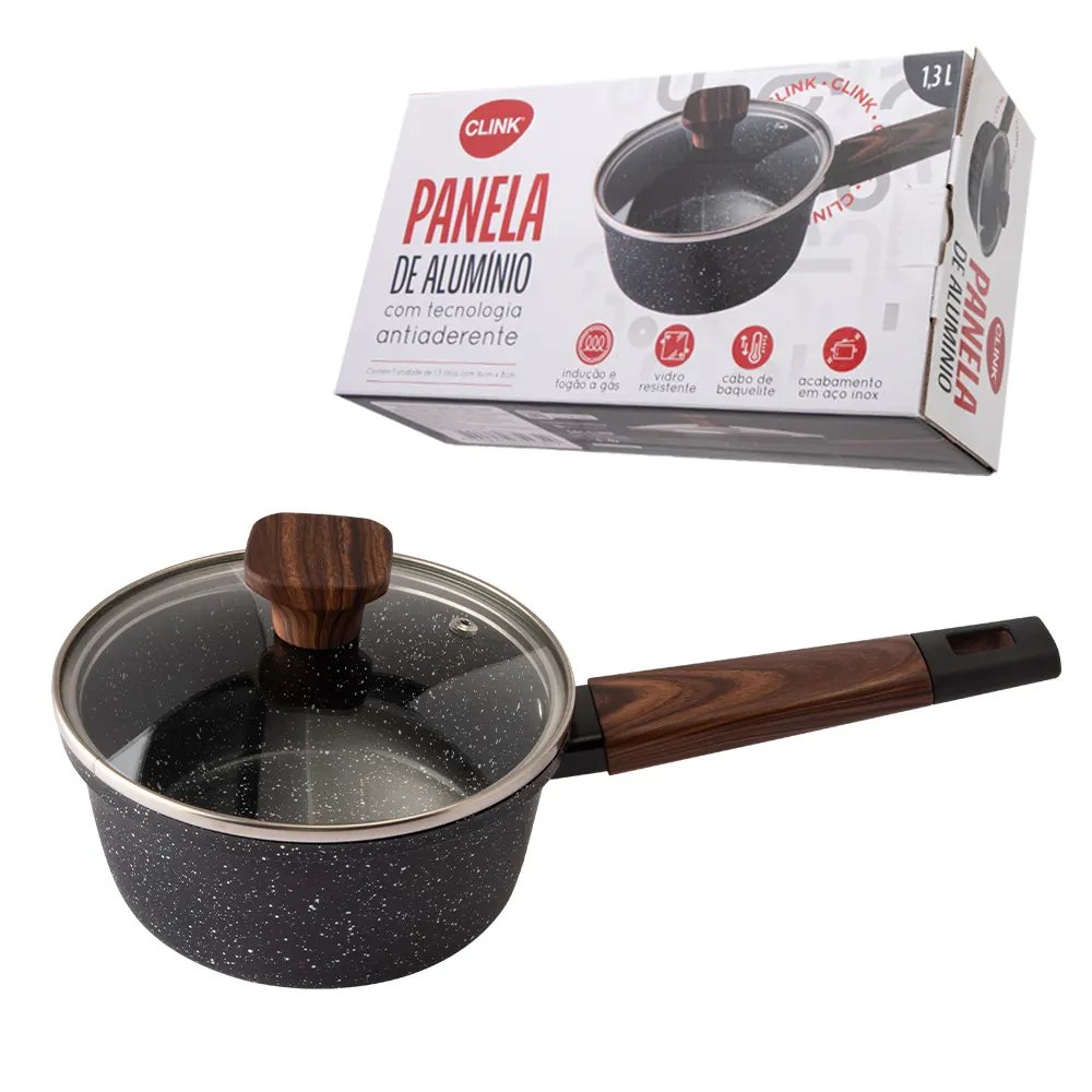 Panela Inducão 16 cm 1,3 L Carvalho Alúminio, Vidro e Baquelite 16 cm x 8 cm — imagem 2