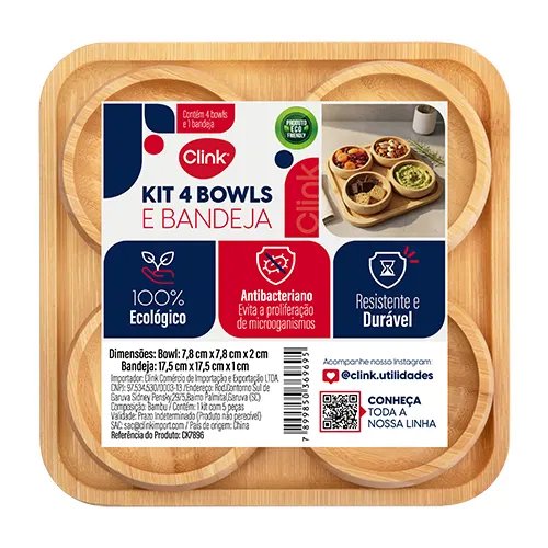 KIT 4 Bowls e 1 Bandeja Bambu 17,5 cm x 17,5 cm x 4 cm — imagem 3