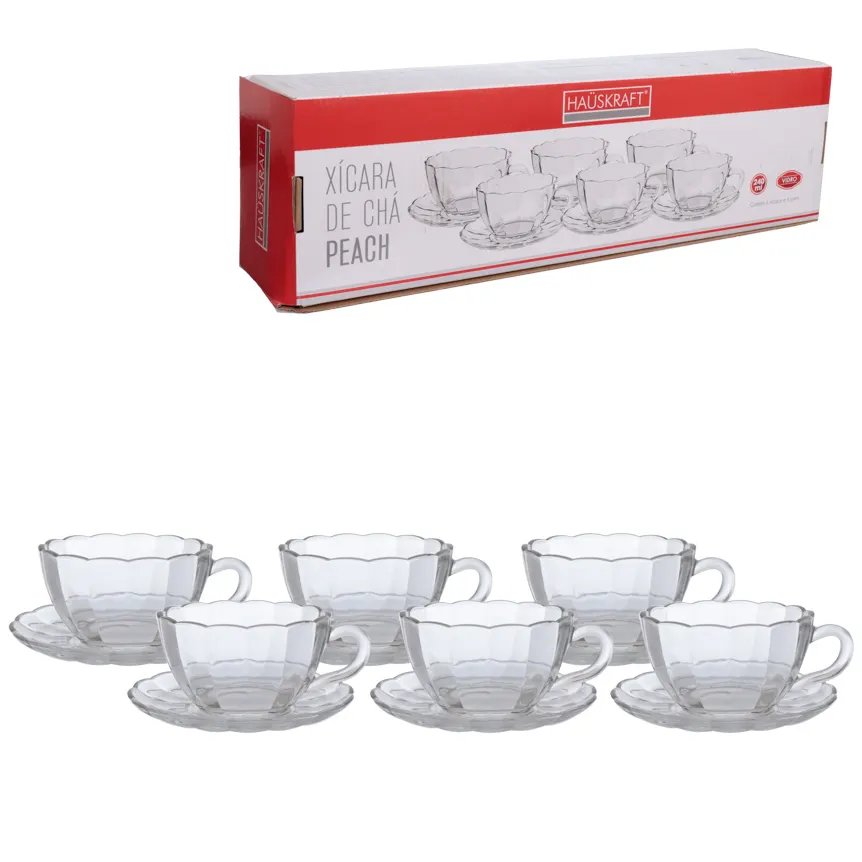 Xícara de Chá com Pires Peach Transparente 240ml 6 Peças — imagem 2
