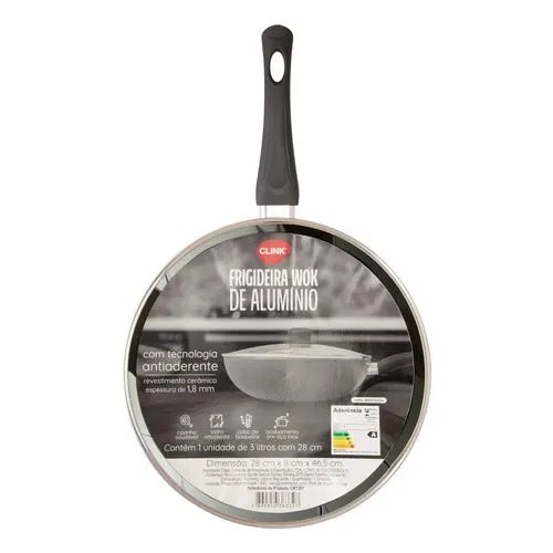 Frigideira 28 cm Wok 3 L Tampa Cinza Alúminio, Vidro e Baquelite 28 cm x 8 cm x 46,5 cm — imagem 3