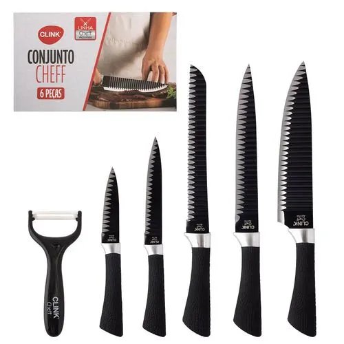 KIT Facas 6 Pçs Aço INOX e Plástico PP 33,5 cm x 3,8 cm x 1,3 cm