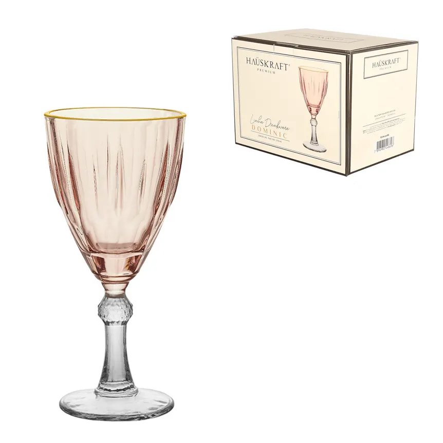 Taça Água/Vinho Domi Rosa com Borda Dourada 275ml 6 Peças — imagem 3