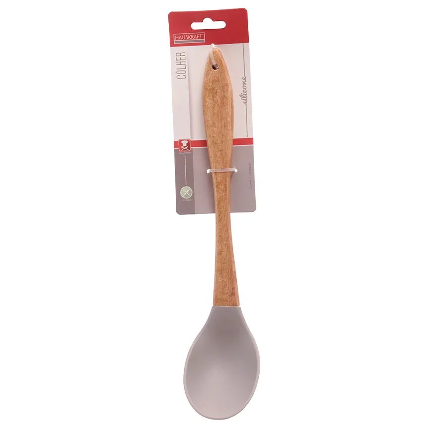 Colher Silicone Cabo Madeira Cinza 31cm — imagem 2