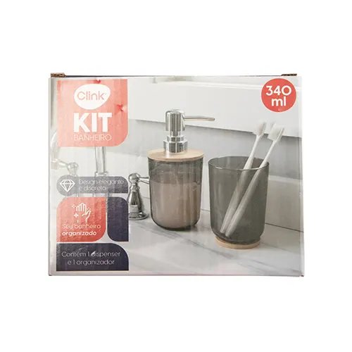 KIT Banheiro 2 PçsPlástico Pp, Pet, Bambu 7,3 cm x 7,3 cm x 10,5 cm — imagem 2