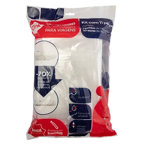 KIT 10 Saco A Vácuo PET e Pé 70 cm x 110 cm e 1 Bomba A Vácuo Plástico PP e Metal 43 cm x 28,5 cm x 11 cm — imagem 2