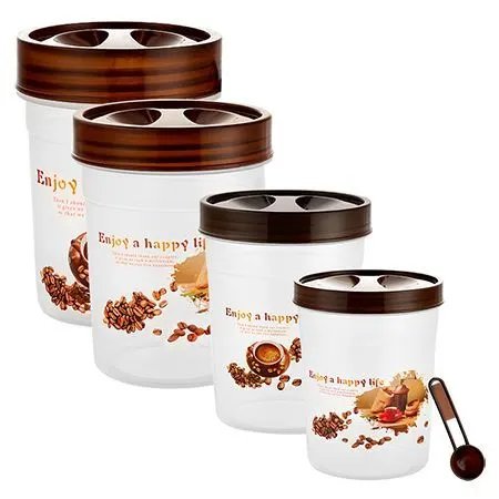 Conjunto 4 Potes 4 Colheres Plástico 16 cm x 12,5 cm / 13 cm x 10 cm / 11 cm x 8,9 cm x 6,5 cm