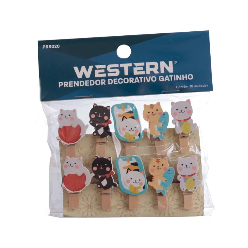 Prendedor Decorativo Gatinho Madeira 10 Peças — imagem 2