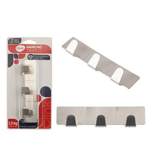 Gancho Parede Triplo Adesivo Metal 1,5 Kg 2,5 cm x 12 cm x 2 cm — imagem 2