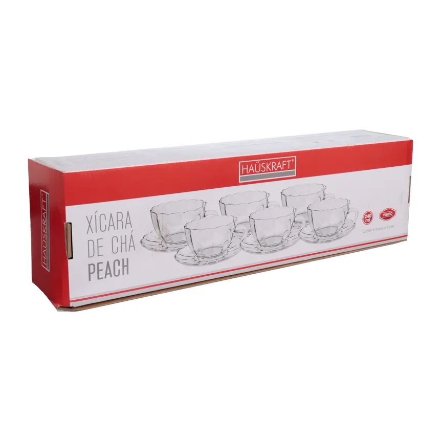 Xícara de Chá com Pires Peach Transparente 240ml 6 Peças — imagem 3