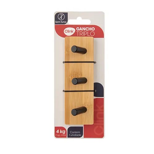 Gancho Triplo Ferro e Bambu 13,5 cm x 4,5 cm x 4 cm — imagem 3