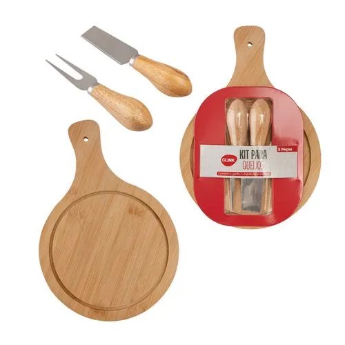 KIT Queijos Tábua 3 Pçs Madeira, Bambu e Aço INOX 17,5 cm x 1 cm x 27 cm — imagem 2