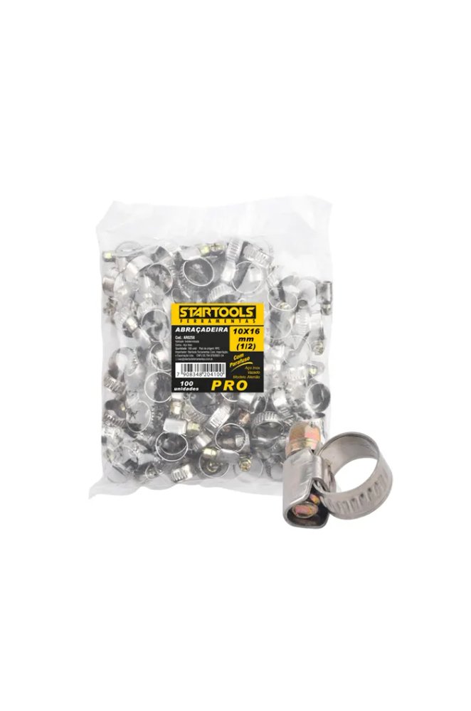 Abraçadeira Alemão 100 Pçs - 10X16mm (1/2) - Inox Vazado / com Parafuso — imagem 2