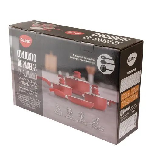 Jogo Panelas 7 Pçs Vermelho Alúminio, Vidro e Baquelite 50 cm x 15,5 cm x 28,5 cm — imagem 3