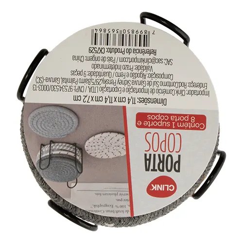 KIT 9 PçsPorta Copos Algodão com Suporte Ferro 11,4 cm x 11,4 cm x 7,2 cm — imagem 2