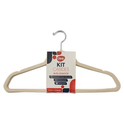 KIT 3 Cabides Veludo Plástico PP e Ferro 44,5 cm x 23,5 cm x 0,5 cm — imagem 2