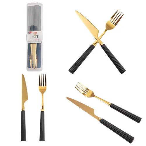 KIT Garfo Faca Plástico PP e Aço INOX 4,5 cm x 2,5 cm x 21 cm — imagem 2