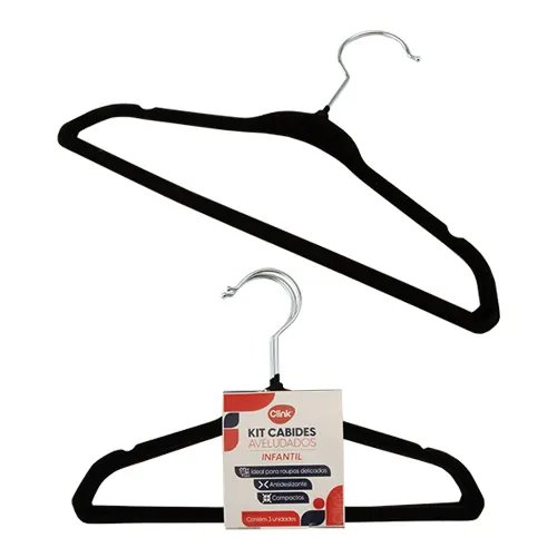 KIT 3 Cabides Infantis Veludo Plástico PP e Ferro 28 cm x 17 cm x 0,5 cm