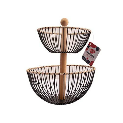 Fruteira Aramada 2 Andares Ferro e Rattan 23 cm x 23 cm x 28 cm — imagem 2
