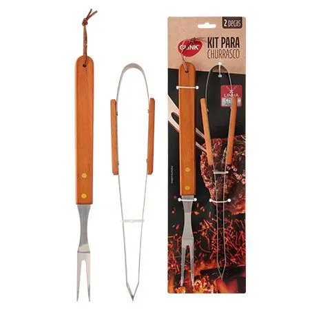KIT Churrasco 2 Pçs Aço INOX e Madeira 35 cm x 5,5 cm x 1,4 cm — imagem 2