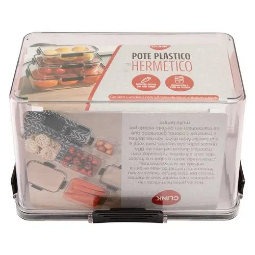Pote Hermético KIT 3 Pçs 3,8 L / 2 L / 900 ml Plástico PET 25 cm x 15,5 cm x 15 cm — imagem 2