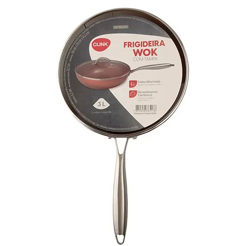 Frigideira Wok com Tampa Cobre 3 L Alúminio, Aço INOX e Vidro 28 cm x 14,5 cm x 50 cm — imagem 2