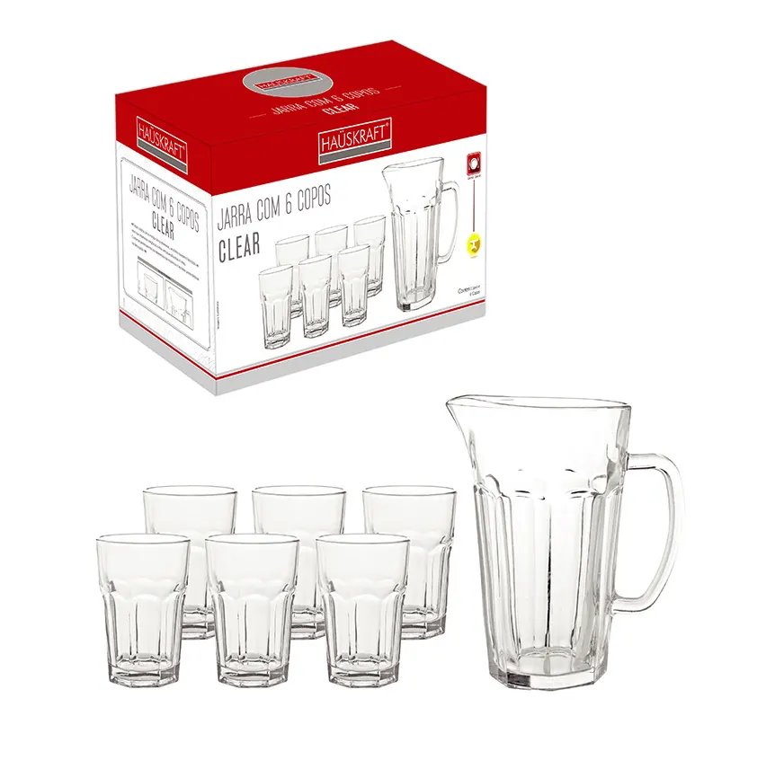 Jarra 6 Copo Vidro Clear Transparente — imagem 2