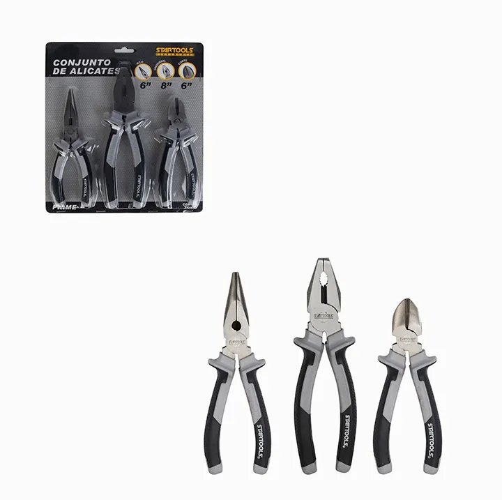 Kit Alicate Prime com 3, 8” Universal, 6” Bico, 6” Corte