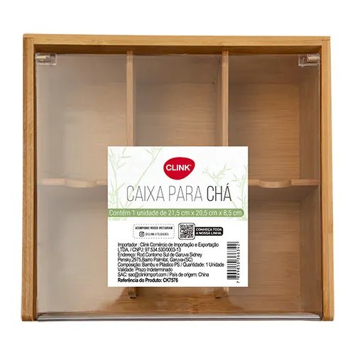Caixa Chá 6 Nichos Bambu e Plástico Ps 21,5 cm x 20,5 cm x 8,5 cm — imagem 2