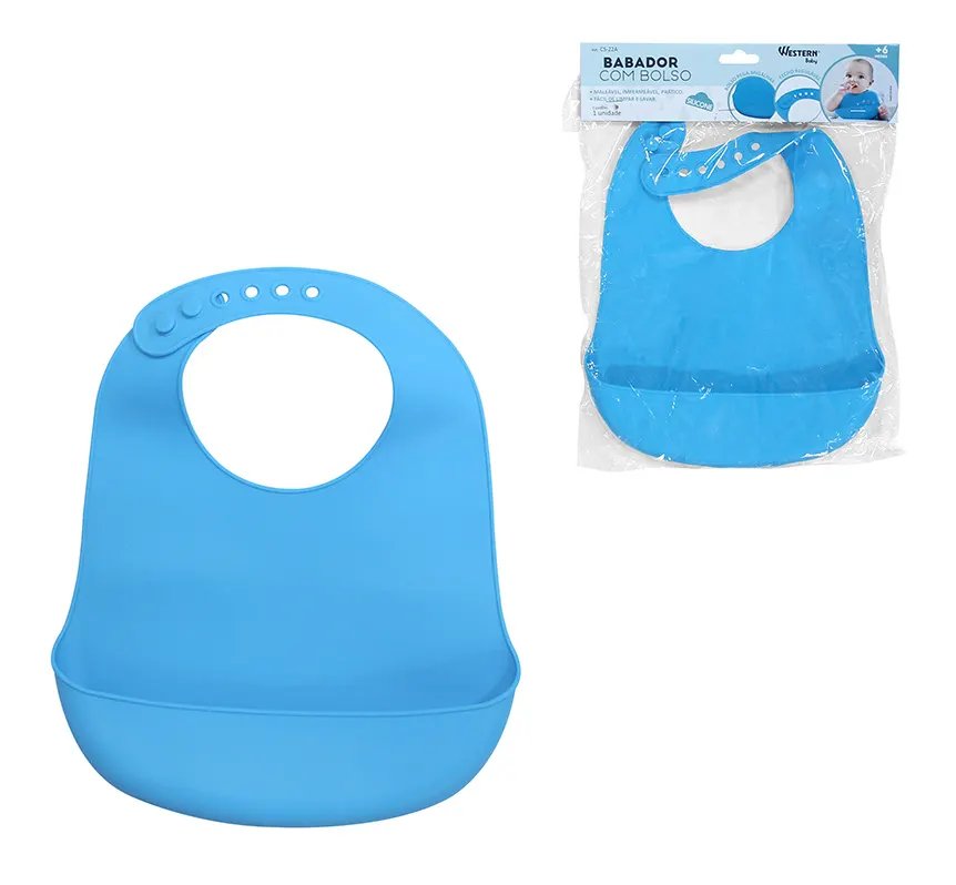 Babador Silicone Bolso Azul — imagem 2