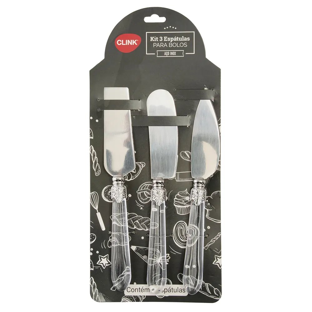 KIT 3 Espatulas Bolo Aço INOX e Plástico PP 20 cm x 3 cm x 1 cm / 20 cm x 2,8 cm x 1 cm / 20 cm x 2,8 cm x 1 cm — imagem 2