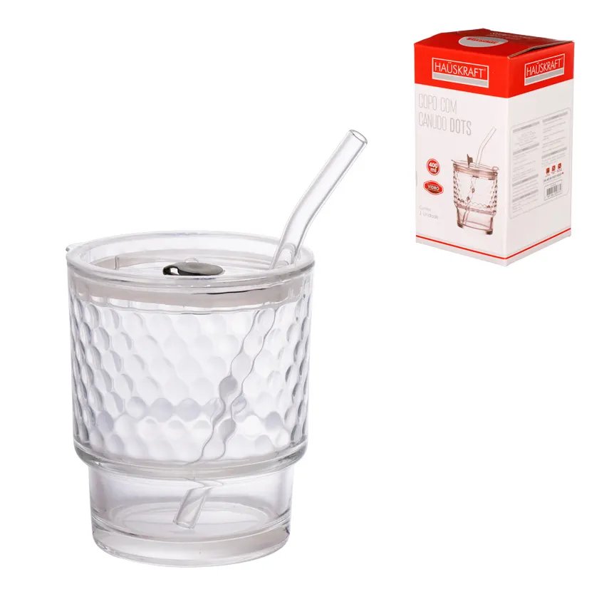 Copo para Drink Vidro com Canudo Dots 400ml — imagem 3