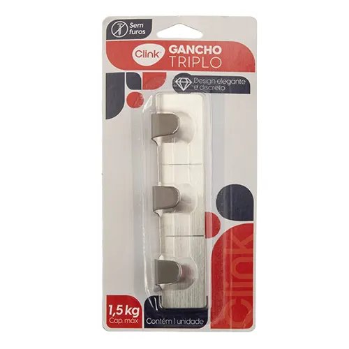 Gancho Parede Triplo Adesivo Metal 1,5 Kg 2,5 cm x 12 cm x 2 cm — imagem 3