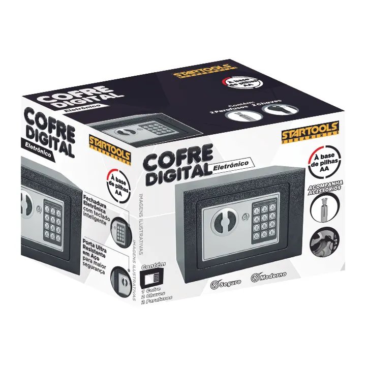 Cofre Eletrônico Digital Teclado com Chave e Senha Preto 17X23X17cm — imagem 2